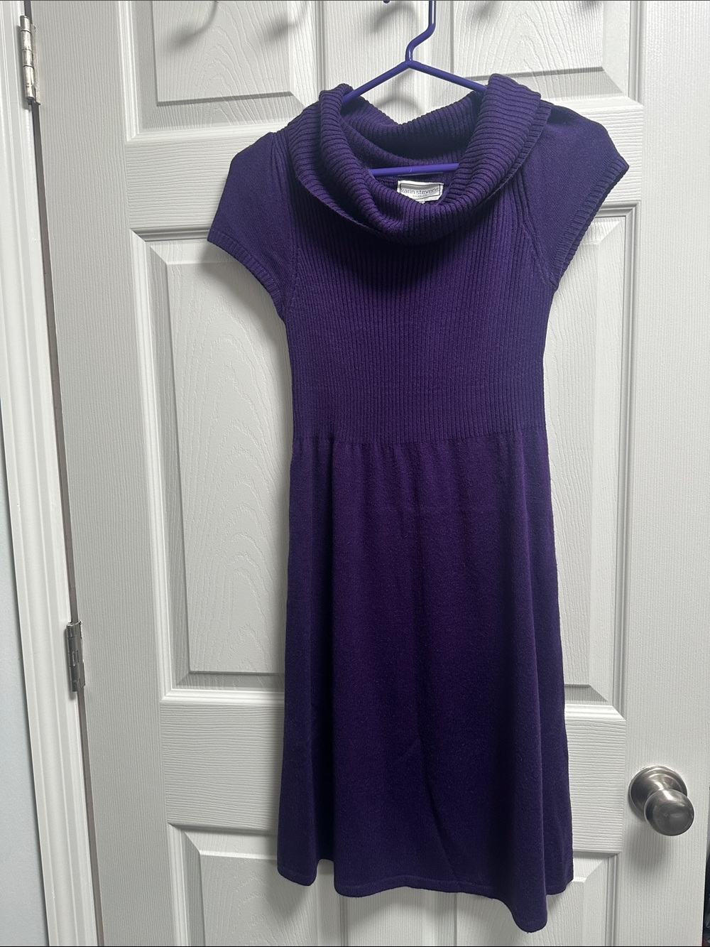 karin stevens Purple Knit Cowl Neck Dress